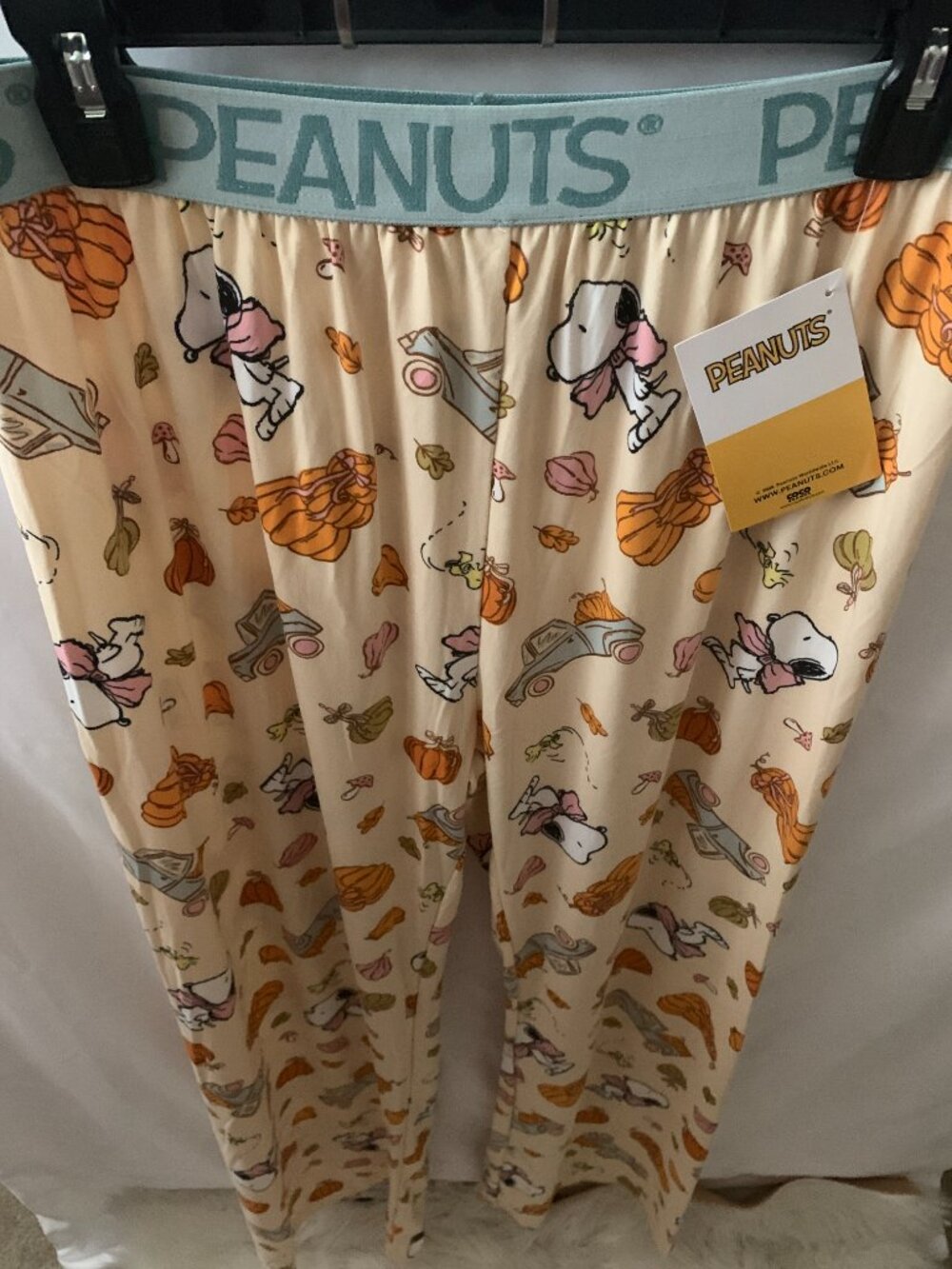 PEANUTS Snoopy Fall Pumpkin Patch Lounge Pants in Yellow/Blue Sz LARGE - Picture 2 of 4